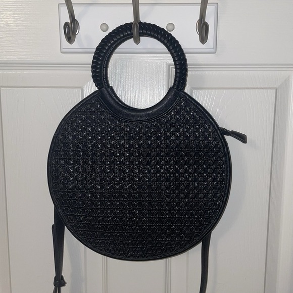 Anthropologie Black Woven Circle Top Handle Bag Handbag Purse Crossbody Strap - Picture 13 of 13